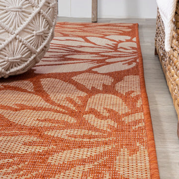 Zinnia Modern Floral Textured Weave Indoor/outdoor Runner Rug